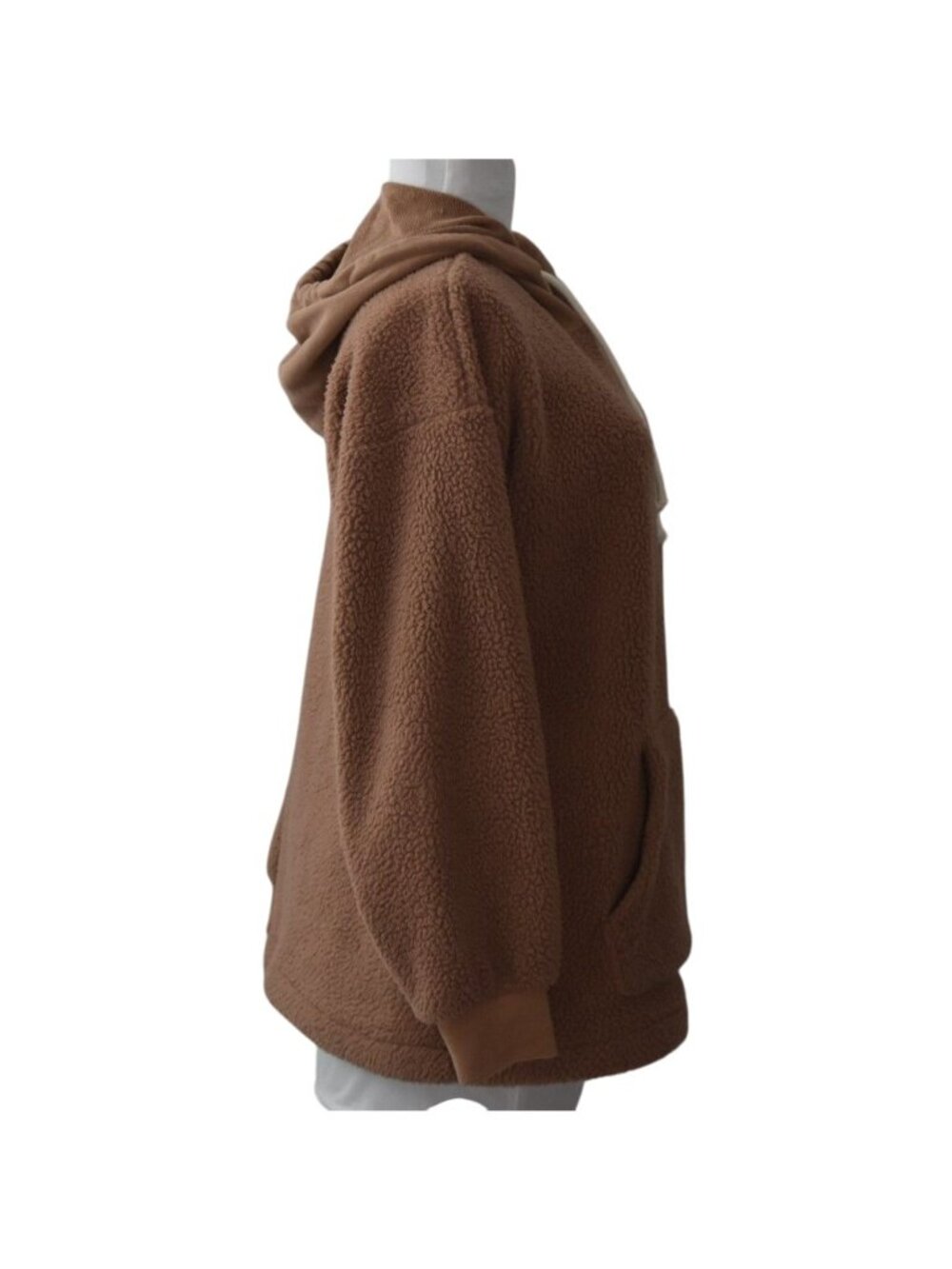 Madewell Resourced Fleece Bubble Sleeve Hoodie Sweatshirt Brown Sherpa Womens S - Picture 4 of 7